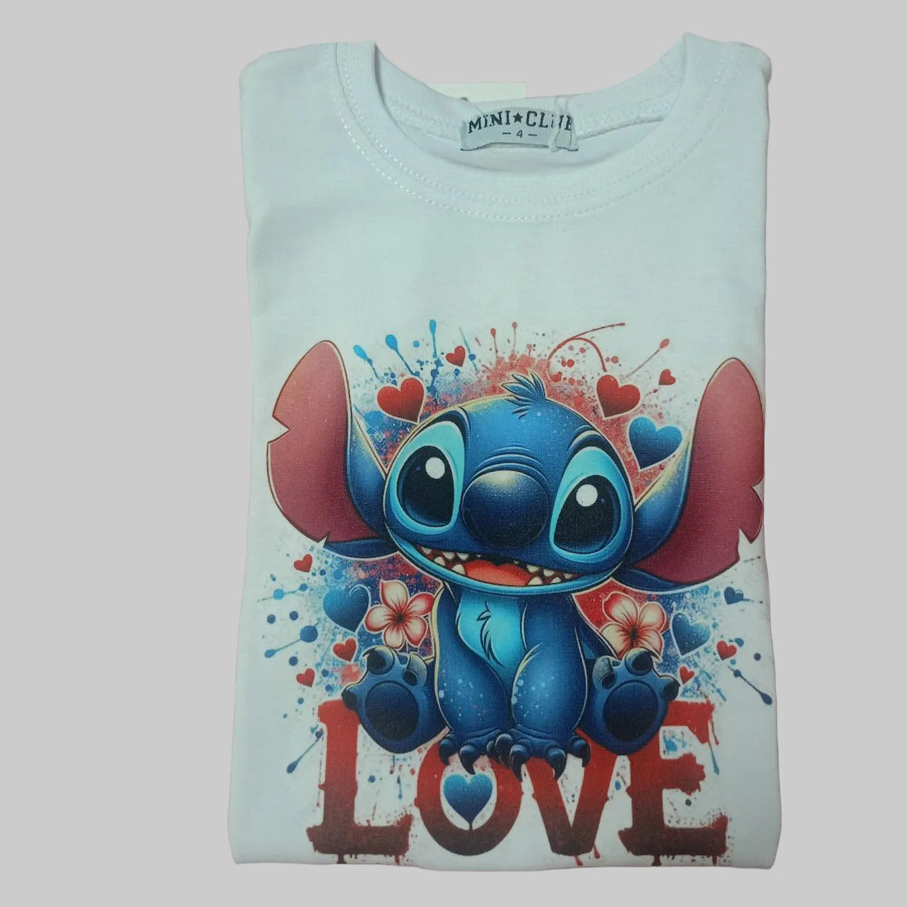 T-shirt per bambini con simpatica stampa cartoon e scritta LOVE. Morbida, colorata e confortevole, ideale per scuola, gioco e tempo libero.