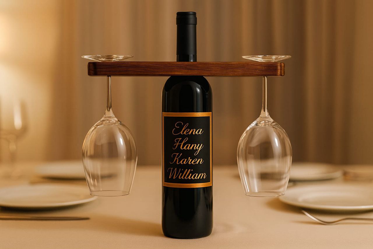 Porta Bottiglia con Calici Personalizzato – Idea Regalo Elegante